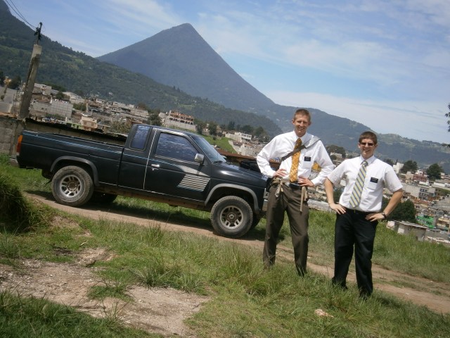 Hey! Its me and Elder Albert!! Behind us, that's the Santa Maria volcano at the back of my area.