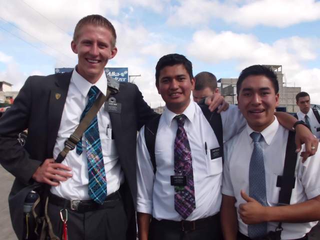 This is us at the changes... with my dad (who is now home!!!) Elder Paniagua, and my son Elder Ponce (who is a zone leader!). It was good to see them again. 